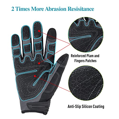 HANDLANDY Mens Work Gloves Touch screen, Utility Mechanic Gloves, Flexible Breathable Fit- Padded Knuckles & Palm - color: Green, size: XX-Large
