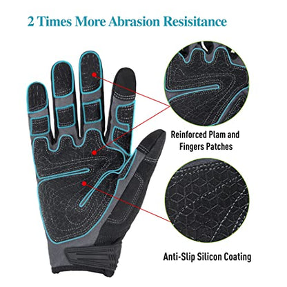 HANDLANDY Mens Work Gloves Touch screen, Utility Mechanic Gloves, Flexible Breathable Fit- Padded Knuckles & Palm - color: Green, size: XX-Large