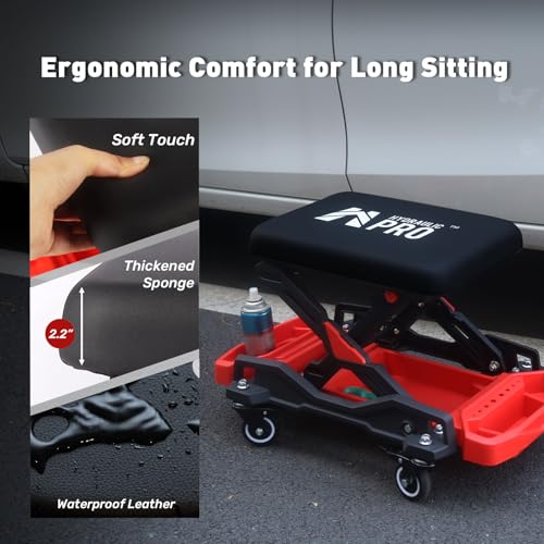 Rolling Creeper Seat, 300 LBS Garage Stool with 4 Locking Wheels