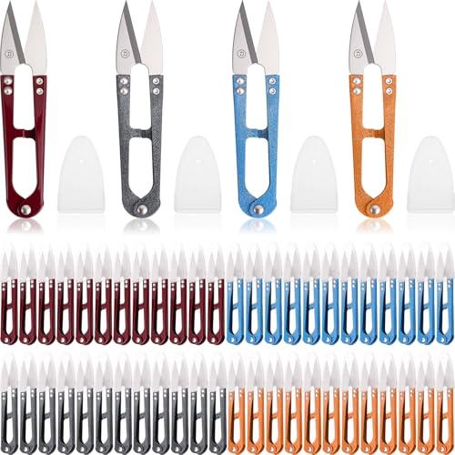 Therwen 48 Pcs 4 Inch Bonsai Pruning Scissors Thread Snips Mini Sewing Scissors U Shaped Bulk Bud and Leaves Trimmer Yarn Carbon Steel Pruners Trimmers for Gardening(Multicolor,With Blade Covers) - color: Multicolor,with Blade Covers