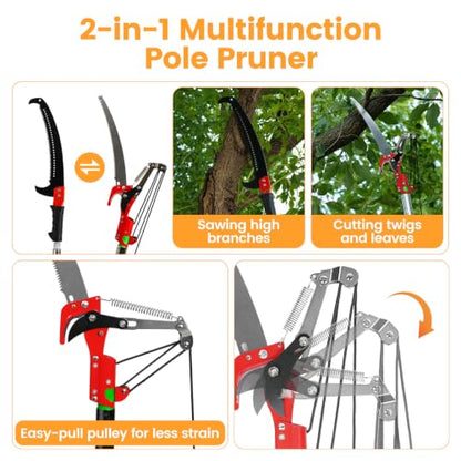 27ft Manual Pole Saw, Extendable Pole Tree Pruner with Sharp Blade and Scissors, Lightweight 8 Fiberglass Handle Pole, High Branch Trimming Tool for Garden Palm Shrub Fruit Tree Pruning - size: 27FT