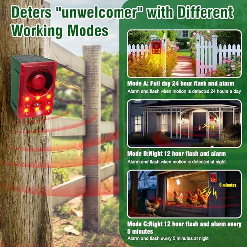 ChunHee Solar Outdoor Motion Sensor Alarm Dog Barking Gunshot Sound 130dB - color: Red-1pack