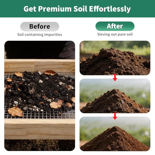 Soil Sifter for Gardening Dirt Sifter with 0.19 inch Metal Wire Mesh Sifting Screen Wood Rocks Sifter with Handle Screen Compost Sifter Garden Essentials（12.5x11.4 in） - size: 0.19 inch aperture
