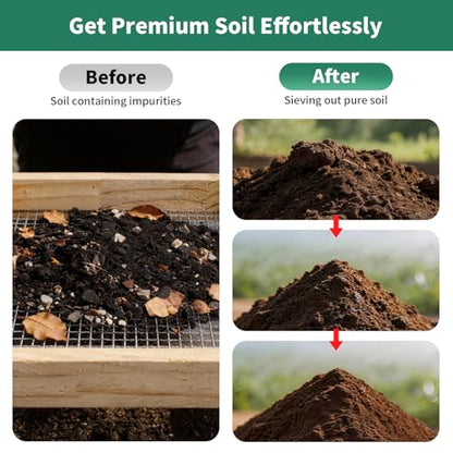 Soil Sifter for Gardening Dirt Sifter with 0.19 inch Metal Wire Mesh Sifting Screen Wood Rocks Sifter with Handle Screen Compost Sifter Garden Essentials（12.5x11.4 in） - size: 0.19 inch aperture