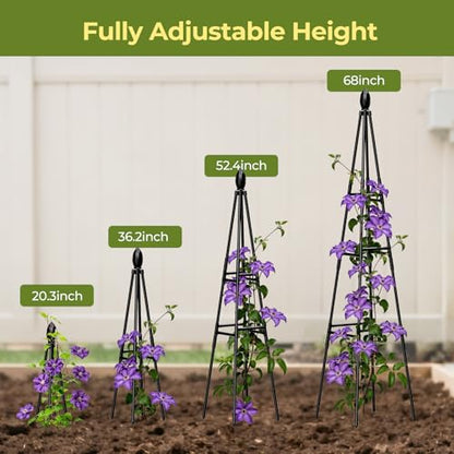 2 Pack Garden Trellis for Climbing Plants Outdoor,68" Tall Cucumber Trellis Garden Obelisk Trellis Rustproof Plants Support with Adjustable Heights for Indoor Potted Plants, Vines, Vegetables - style: Flame-shaped(2Pack)