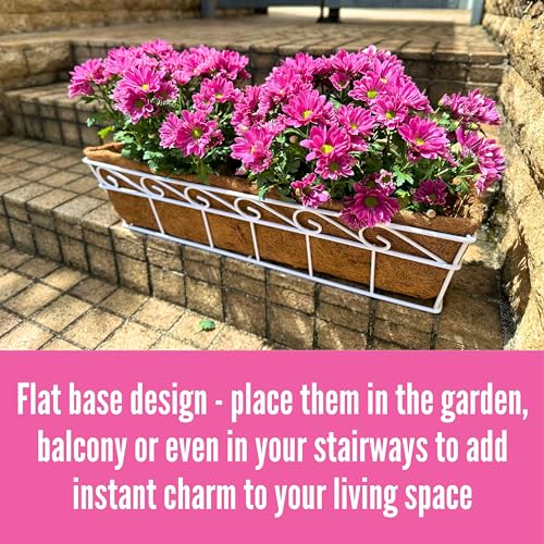 LaLaGreen Fence Window Box (30 in, 2 Pack) White Metal Trough Planter - size: 30" (76cm) x 2 pack