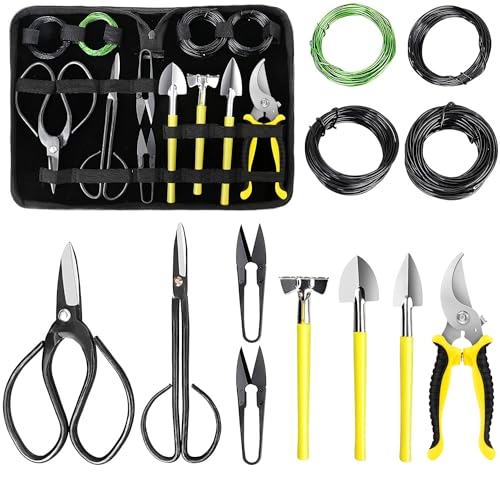 MOSFiATA Bonsai Tools Set 13Pcs, Bonsai Essentials with PU Leather Bag, High Carbon Steel Succulent Trimming Kit, for Pruning, Raking, Training Plants, Ideal Gardening Gifts - size: Bonsai Tools 13Pcs