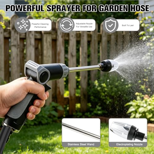 Turbo High Pressure Washer Gun, Heavy Duty Garden Hose Nozzle, Turn Any Hose into a High Pressure Water Cleaning Jet, Multi-Function Water Sprayer for Yard, Car, Pet Washing & Outdoor Cleaning