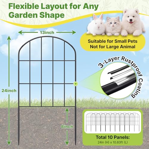 Decorative Garden Fence No Dig Fencing 10 Pack, 11ft (L) x 24in (H) Rustproof Metal Wire Panel Border Animal Barrier,Apply to Dog Fencing Outdoor for The Yard - size: 11 ft (L) x 24 in (H)