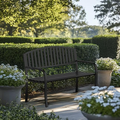 50" Outdoor Bench, Heavy-Duty Metal Frame Graden Bench, Weatherproof Patio Park Bench for Front Porch, Park, Yard, Patio - size: Rectangle