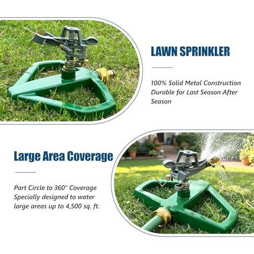 Heavy Duty Pulsating Impact Lawn Sprinkler 360° Adjustable Rotating Automatic Water Sprinkler for Yard with Metal Base, Large Area Irrigation Sprinkle for Garden, Covers Up to 4,500 Sq. Ft