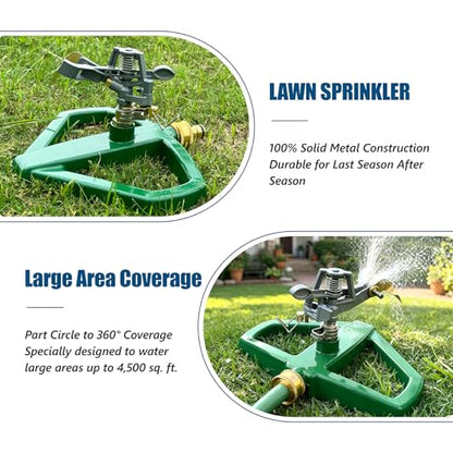 Heavy Duty Pulsating Impact Lawn Sprinkler 360° Adjustable Rotating Automatic Water Sprinkler for Yard with Metal Base, Large Area Irrigation Sprinkle for Garden, Covers Up to 4,500 Sq. Ft