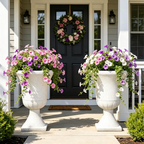 Autodaya 22" Large Urn Outdoor Planters Set of 2, White Terrazzo Plant Pots - color: 22"-urn Planter White