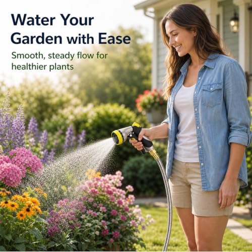 Metal Garden Hose 100 ft – 304 Stainless Steel Water Hose with Nozzle Sprayer, Garden Hoses Flexible, Lightweight, No Kink, Heavy Duty for Outdoor (100 ft) - size: 100 Feet