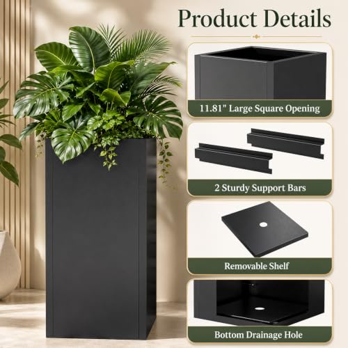 NicBex Tall Metal Square Planters Box Set of 6-24" H x 12" W Slim Black - color: Galvanized Steel - 6 Pack
