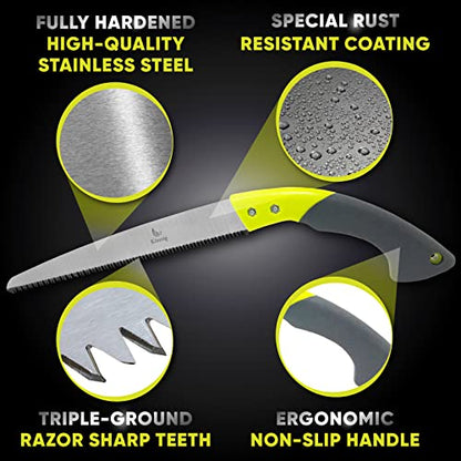 Professional Heavy Duty Pruning Saw (Razor Sharp 13" Straight Blade) Comfort Handle with Saw Blade Enclosure - size: 12" Straight