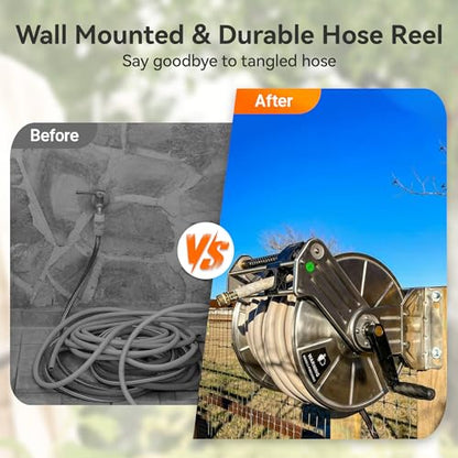Giraffe Tools Wall Mounted Stainless Steel Garden Hose Reel,150FT 5/8" Hose - size: 150 FT Capacity