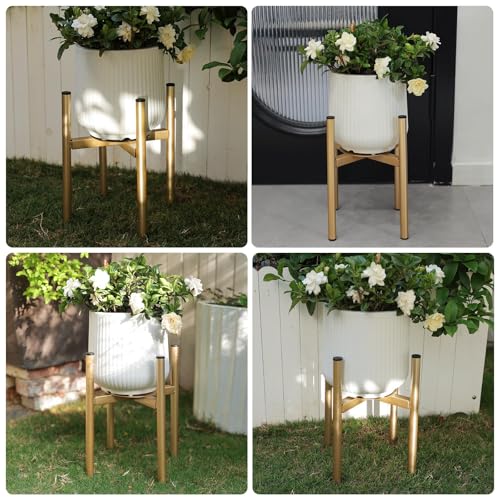 Adjustable Plant Stand Indoor, 2 Heights,Golden with Round Plate - color: golden-b