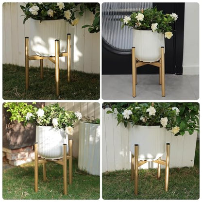 Adjustable Plant Stand Indoor, 2 Heights,Golden with Round Plate - color: golden-b