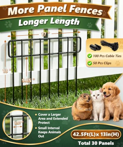 HIHADUUM 42.5FT No Dig Animal Barrier Fence Panels - 30 Pack Garden Fence Animal Barrier Dog Fence, 4.2mm Heavy-Duty Metal Fencing Anti Digging Barrier Garden Edging Border for Outdoor Yard, Rabbit - color: Black, size: 42.5 ft(L) X 13 in(H), 30 Pack