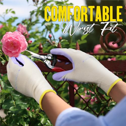 HANDLANDY 2/3/6 Pairs Womens Gardening Gloves, Garden Gloves for Women - color: Yellow & Violet (2 Pairs), size: Small