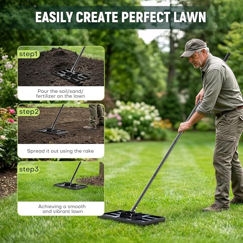 17*10" Carbon Steel Lawn Leveling Rake with 82in Adjustable Handle