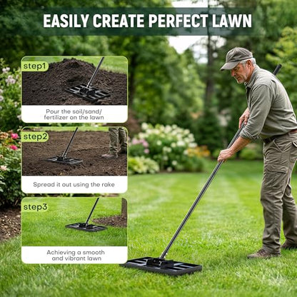 17*10" Carbon Steel Lawn Leveling Rake with 82in Adjustable Handle