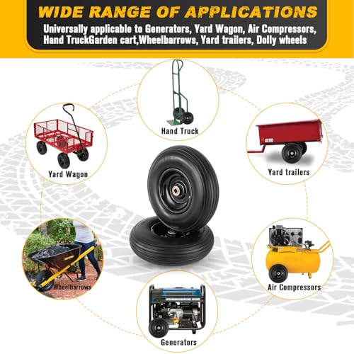 4.00-6 Flat-free Tire and Wheel, 13" Wheelbarrow Wheels and Tires with 5/8" or 3/4" Bearings 4.00-6 Solid Tires Replacement for Wheelbarrow, Gorilla Cart, Hand Trucks, Garden Carts(2 PCS)