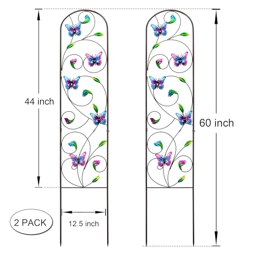 Set of 2 Metal Butterfly Garden Trellis for Climbing Plants, Decorative Vegetables Flowers Vine Trellis for Outdoor Patio, 60'' H x 12.5'' W, Elegant Design (Butterfly)