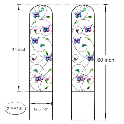 Set of 2 Metal Butterfly Garden Trellis for Climbing Plants, Decorative Vegetables Flowers Vine Trellis for Outdoor Patio, 60'' H x 12.5'' W, Elegant Design (Butterfly)