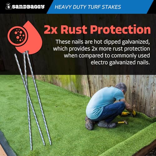 Sandbaggy 18" Heavy Duty Galvanized Artificial Turf Stakes - Spiral Landscape Nails - Ground Spikes/Pins, Synthetic Grass, Lawn, Edging, Weed Barrier Fabric (18 inch - Ultra Heavy Duty, 300, Count) - style: 18 inch - Ultra Heavy Duty
