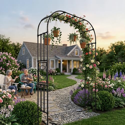 Heavy Duty Garden Arch Trellis,70.9 x 98.4 in, with Lattice - size: 70.9"W x 98.4"H