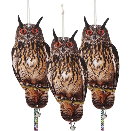 3PCS Hanging Flat Owl to Scare Pigeon Away from Outdoor - color: Brown Owls 3pcs