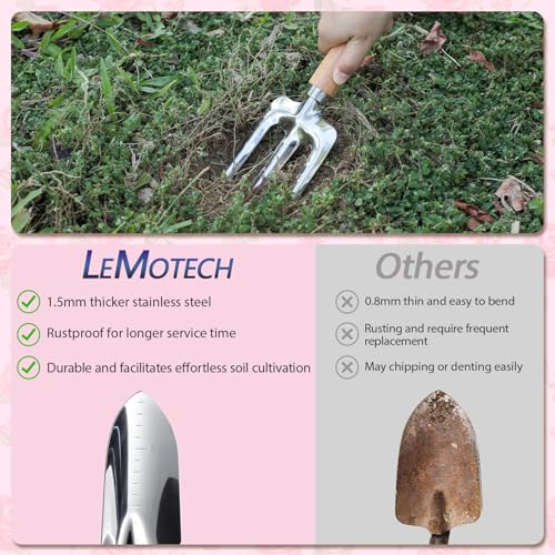LeMotech Garden Tools Set, 10-Piece Heavy Duty Garden Hand Tools Kit with Wooden Handle, Durable Organizer Bag for Garden Supplies, Gardening Gifts for Women Grandmother, Pink Floral Pattern - style: Pink Floral Garden Bag