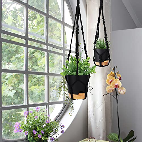 GARDIFE Hanging Planters for Indoor Plants,5Pcs Hanging Basket for Indoor Boho Home Decor,Macrame Plant Hanger,35 Inches,29Inch,23Inch, Ivory,Self Watering Planters, 7/6.5/6/5.5/5 Inch,Black&Black - color: 7-black, size: 7+6.5+6+5.5+5 inch