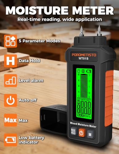 5 in 1Moisture Meter POROMETISTO, Three-Color Alarm, 5 Modes Detections