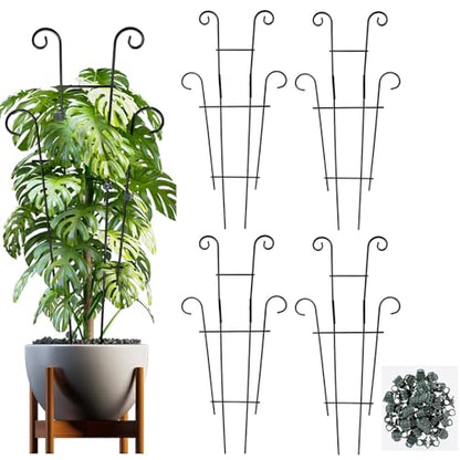 25.6" Metal Plant Trellis, 4 Pack Climbing Plant Support with Clips
