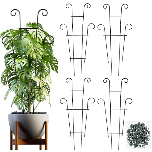 25.6" Metal Plant Trellis, 4 Pack Climbing Plant Support with Clips