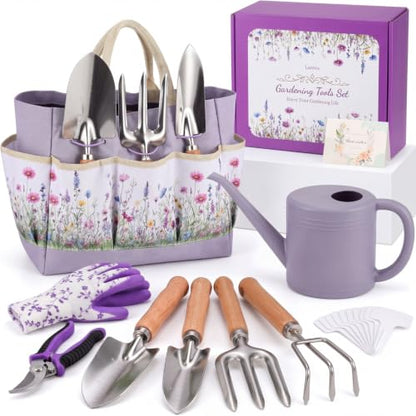 21 Pcs Gardening Gifts for Women Heavy-Duty Garden Tool Set - color: Purple