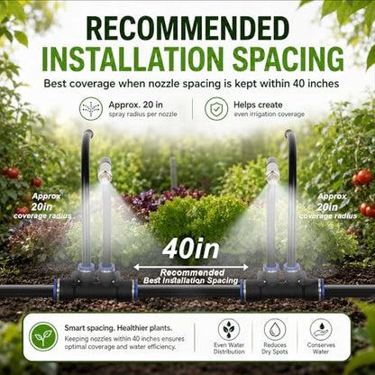 50FT High-Flow Irrigation System for Garden, 12mm Main Tubing,30 Nozzles - size: 50Ft