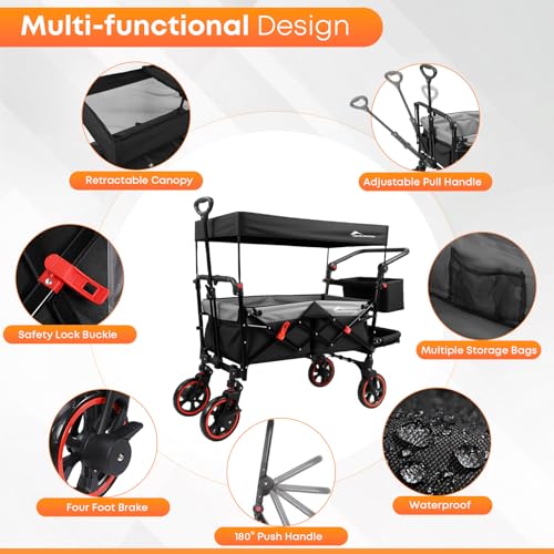 Canopy Wagon Trolley, Large Capacity, Foldable,Traveling-B - color: Black, size: CTM6Plus