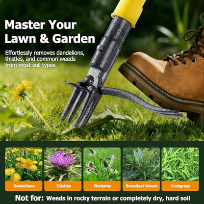 Weed Puller Tool Stand Up with Slide-Release Ejection, Reinforced Steel Weeder with 3-Section Long Handle, No-Touch Cleaning for Lawn & Garden, Heavy Duty No Bend Weeding Tool for Dandelions, Thistles