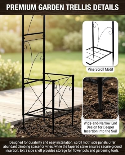 Metal Garden Arbors 93" Thickened Arch Trellis for Climbing Plants - color: Square with Planter Box