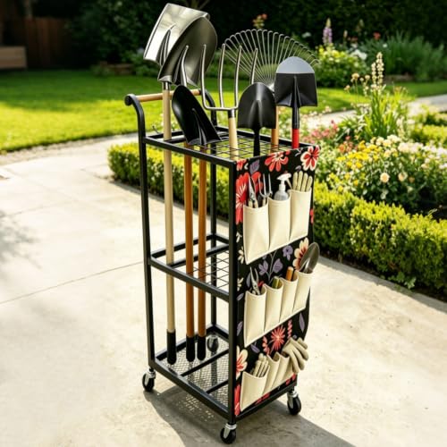 ANBOO Garden Tool Organizer Stand, Garage Tool Storage Organization - color: Black