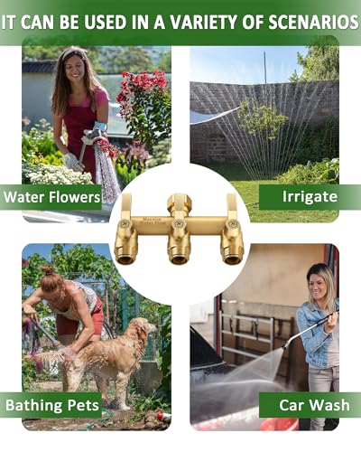 3 Way Hose Splitter Heavy Duty, Solid Brass Full Flow Outdoor Faucet and Garden Hose Splitters, Water Spigot Splitter T Adapter, All Metal Water Connector with Shut-Off Valve, 3/4 - Inch GHT Thread - style: Brass 3 way