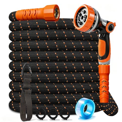 Flexible Garden Hose 25Ft & 10Modes Nozzle,Lightweight Water Hose,Kink-Free,All-Weather 3/4 in. Hose for RV,Boat,Car Wash,Garden,Yard,Camper,Outdoor NoneExpanding (Orange-Black, 25 Feet) - color: Orange-Black, size: 25 Feet
