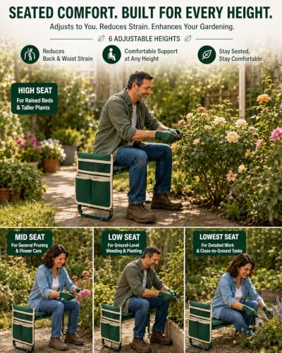 Garden Kneeler and Seat, 6-Level Height Adjustable for Seniors