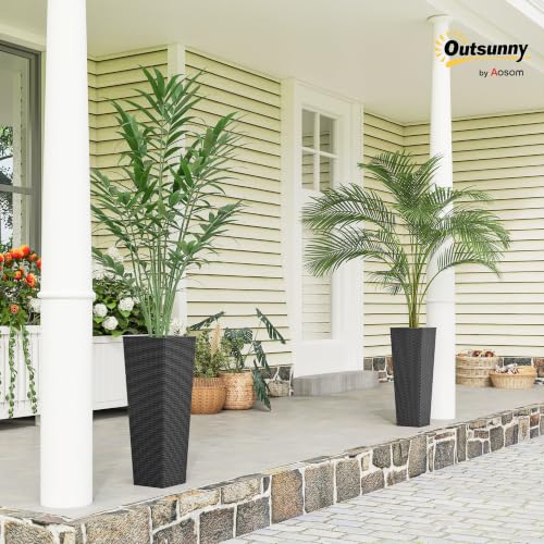 Outsunny 23.6 Inch Tall Planters for Outdoor Plants Set of 2, Black - color: Black, size: 23.6 Inch