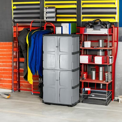 Rubbermaid Freestanding Storage Cabinet Five Shelf with Double Doors Lockable Large 690-Pound Capacity Gray For Garage/Outdoor Garden Tools/Toys/Power Tools/Pool Accessories Grey - size: Large