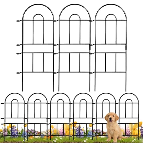 Tall Garden Fence, 32in(H) x 8.25ft(L), 9 Pack Black Metal Fence